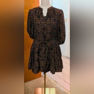 Caslon Blue and Brown Floral 3/4" Length Sleeve Dress